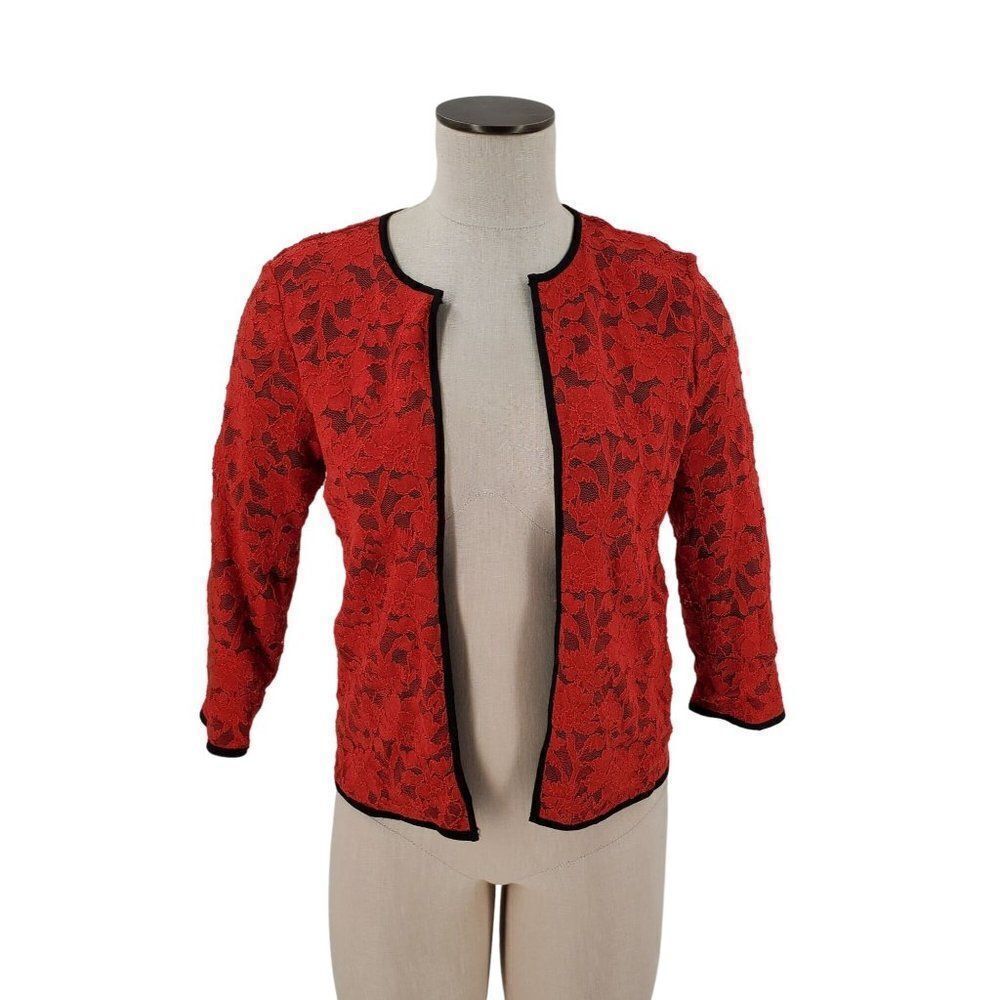 Lularoe Elegant Stella Jacket Womens Bolero Red Sparkle Floral 3/4 Sleeve